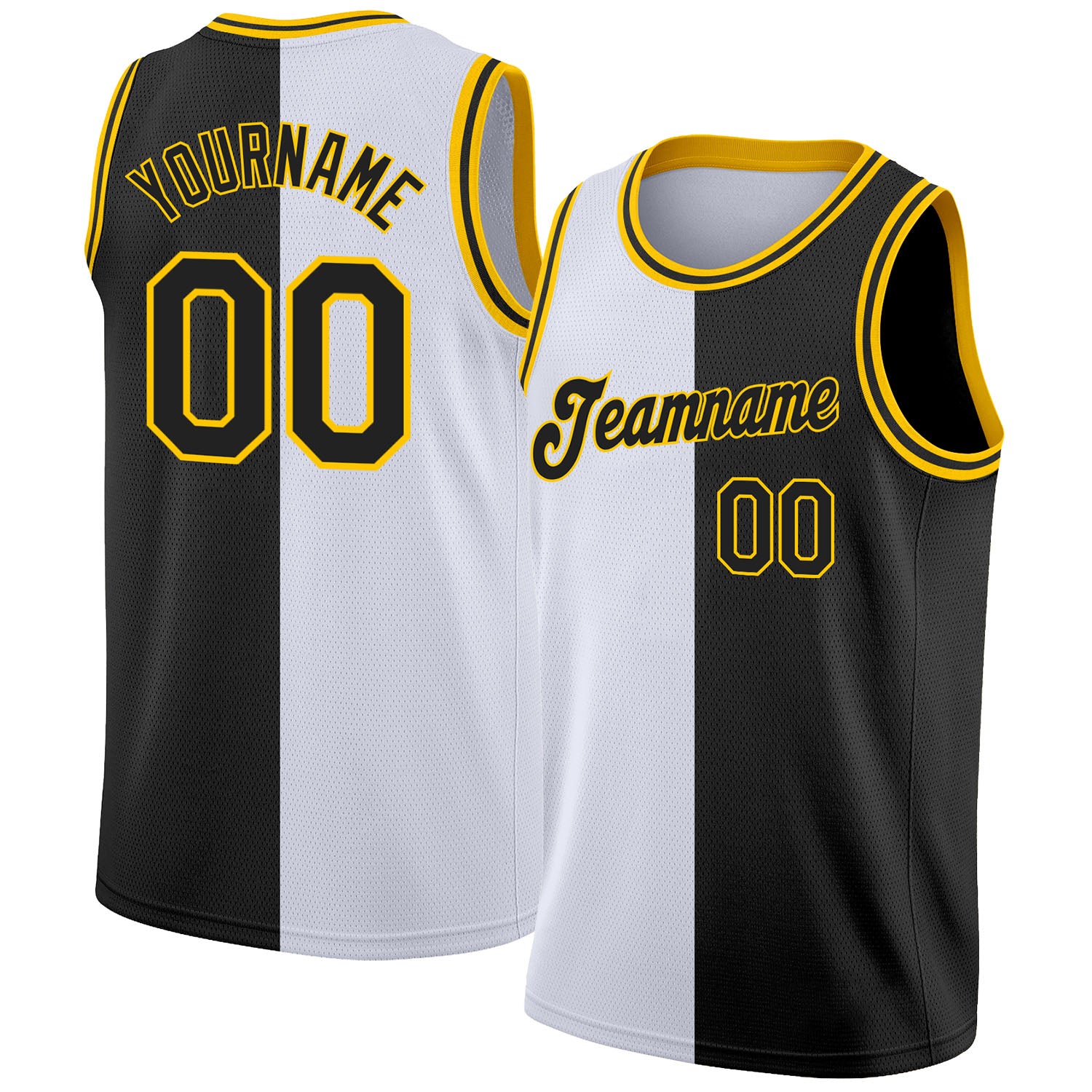 Custom White Black-Old Gold Round Neck Sublimation Basketball Suit Jersey