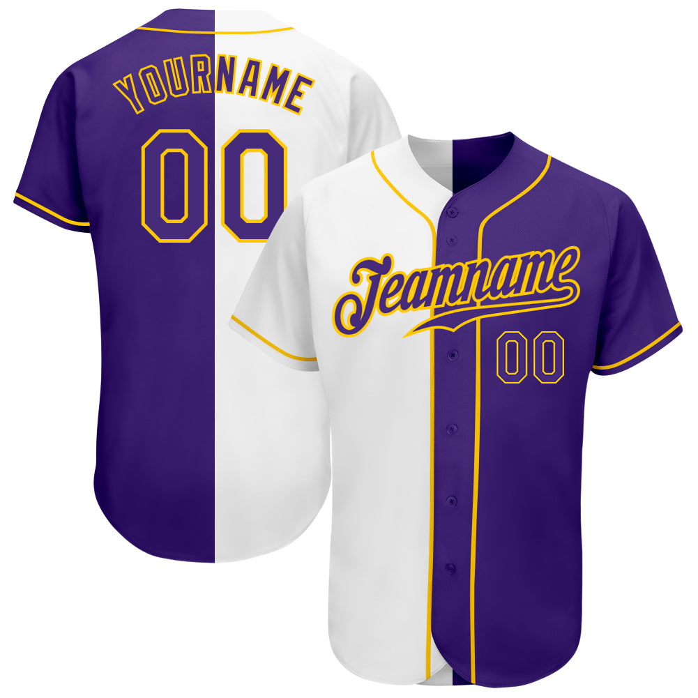 Custom White Purple Pinstripe Purple-Gold Authentic Baseball Jersey Preschool Size:L