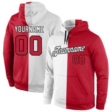 Custom Stitched White Red-Black Split Fashion Sports Pullover Sweatshirt Hoodie