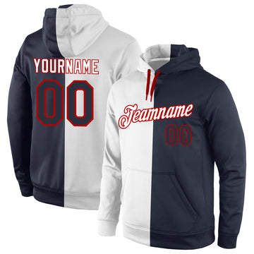 Custom Stitched White Navy-Red Split Fashion Sports Pullover Sweatshirt Hoodie