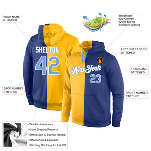 Custom Stitched Gold Light Blue-Royal Split Fashion Sports Pullover Sweatshirt Hoodie