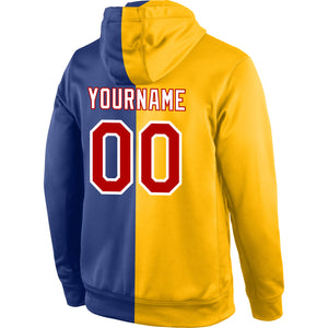 Custom Stitched Gold Red-Royal Split Fashion Sports Pullover Sweatshirt Hoodie