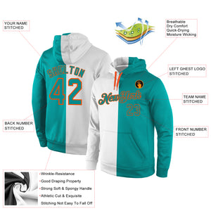 Custom Stitched White Aqua-Orange Split Fashion Sports Pullover Sweatshirt Hoodie