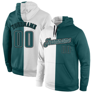 Custom Stitched White Midnight Green-Gray Split Fashion Sports Pullover Sweatshirt Hoodie