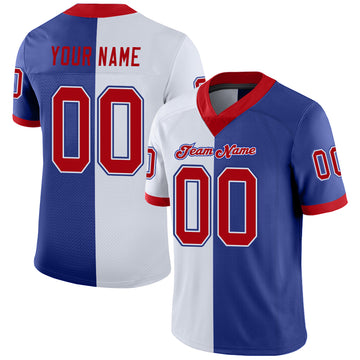 Custom Royal Red-White Mesh Split Fashion Football Jersey