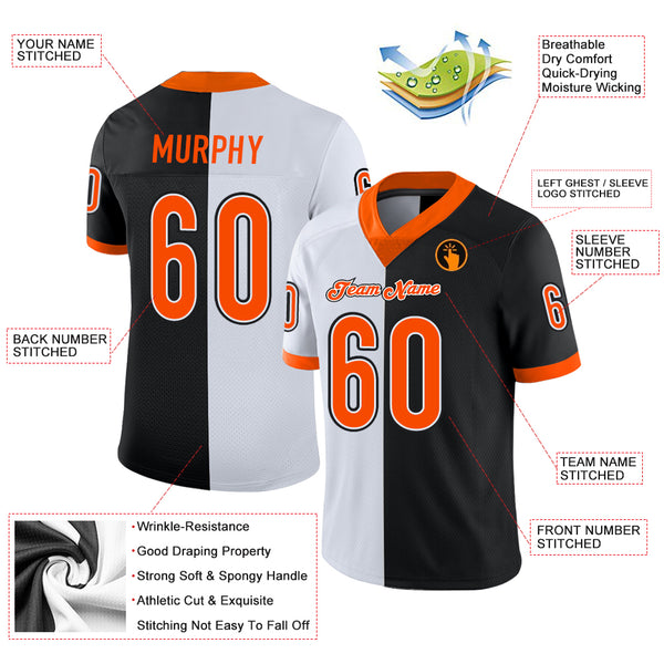 Custom Black Orange-White Mesh Split Fashion Football Jersey Fast Shipping  – FiitgCustom
