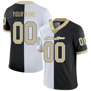 Custom Black Vegas Gold-White Mesh Split Fashion Football Jersey