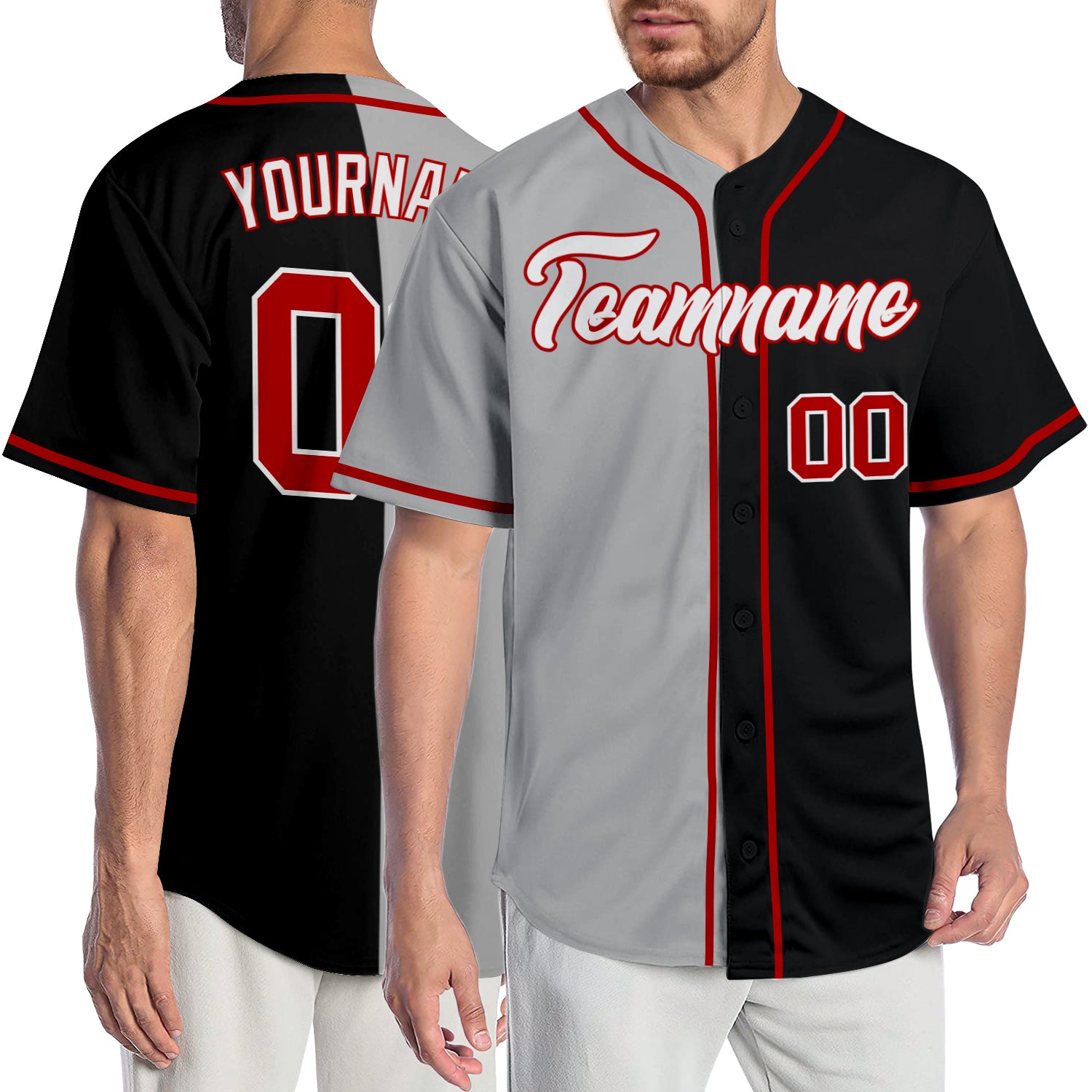  ORANGE FOX Custom Black Gold Red Split Baseball Jersey