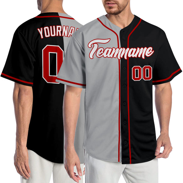 Custom Baseball Jersey Gray Red-Black Authentic Men's Size:XL