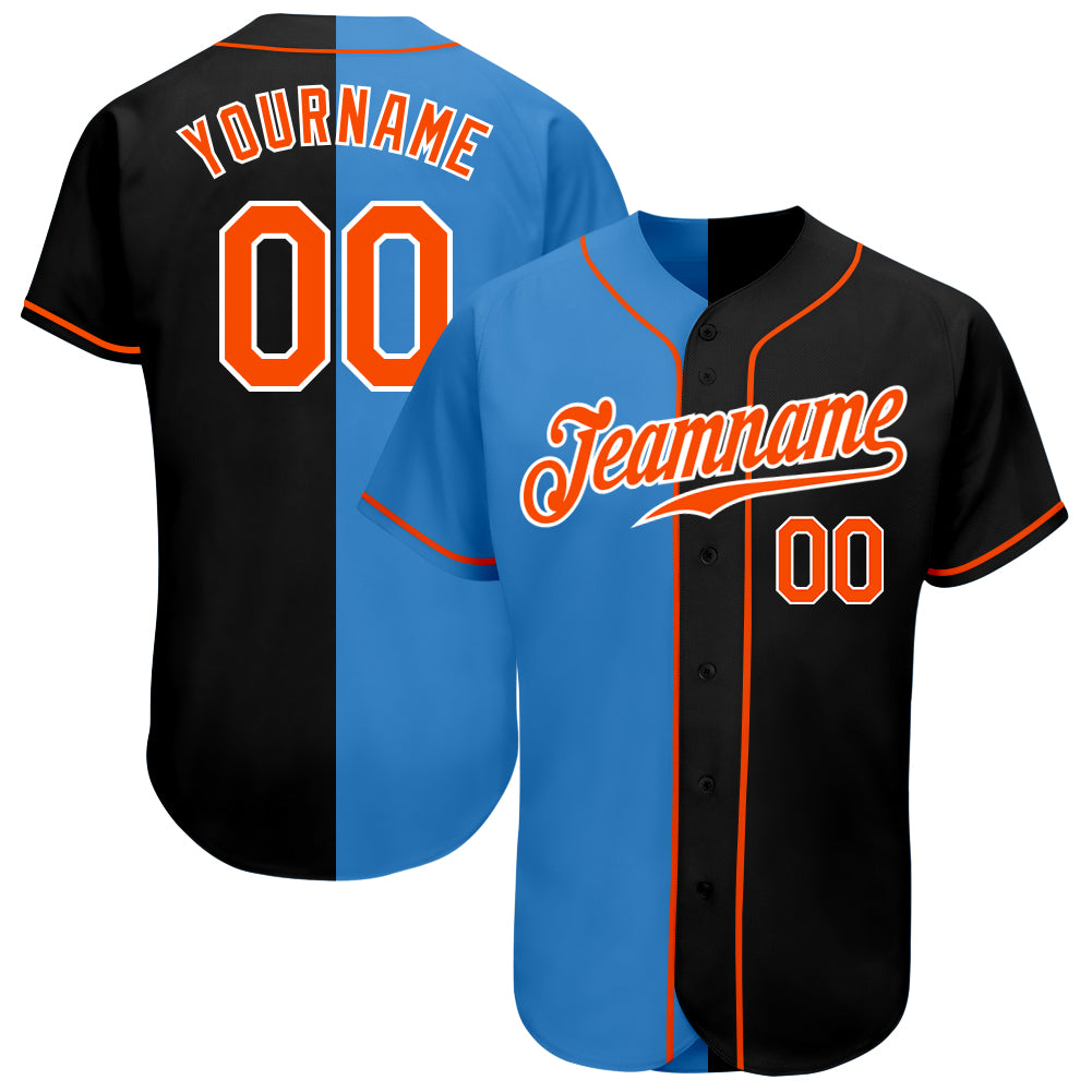 Custom Team Orange Baseball Authentic Powder Blue Jersey Black