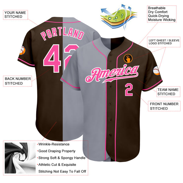 Custom Brown Pink-Gray Authentic Split Fashion Baseball Jersey Fast  Shipping – FiitgCustom