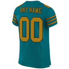 Load image into Gallery viewer, Custom Teal Old Gold-Black Mesh Authentic Football Jersey
