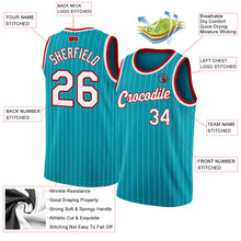 Load image into Gallery viewer, Custom Teal White Pinstripe White-Red Authentic Basketball Jersey
