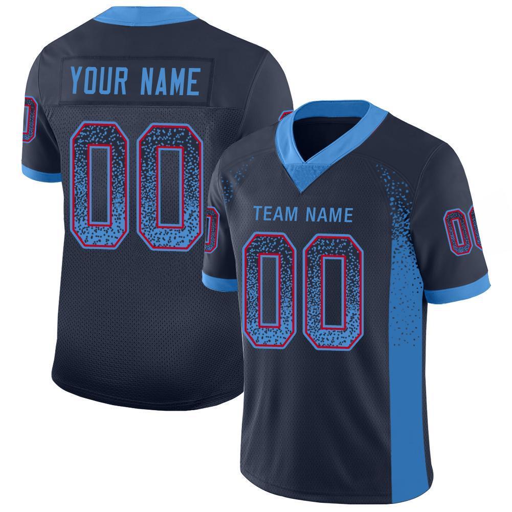 Custom Navy Powder Blue-Red Mesh Drift Fashion Football Jersey – FiitgCustom