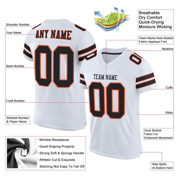 Custom Orange Black-White Mesh Authentic Football Jersey