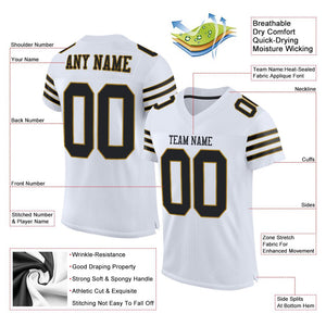 Custom White Black-Old Gold Mesh Authentic Football Jersey