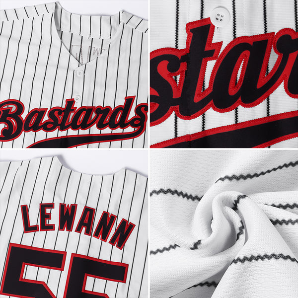 Custom Red Black Pinstripe Black-White Authentic Baseball Jersey