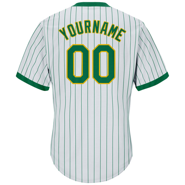 Custom Green White Pinstripe White-Gold Authentic Baseball Jersey