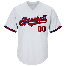 Load image into Gallery viewer, Custom White Red-Navy Authentic Throwback Rib-Knit Baseball Jersey Shirt
