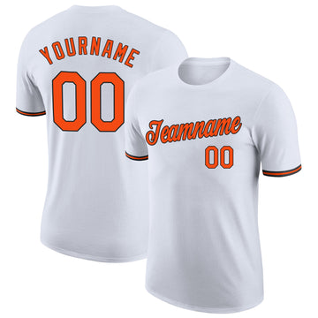 Custom White Orange-Black Performance T-Shirt