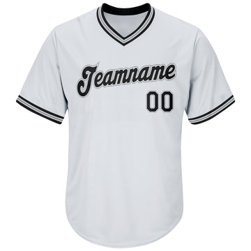 Custom White Black-Gray Authentic Throwback Rib-Knit Baseball Jersey Shirt