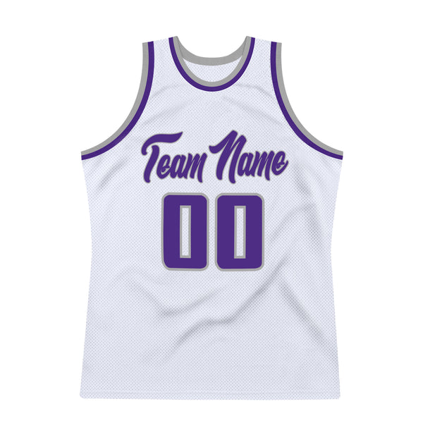 Cheap Custom Purple Gray-White Authentic Throwback Basketball