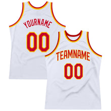 Load image into Gallery viewer, Custom White Red-Gold Authentic Throwback Basketball Jersey
