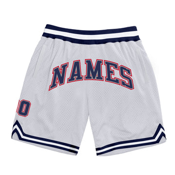 Custom White Navy-Red Authentic Throwback Basketball Shorts