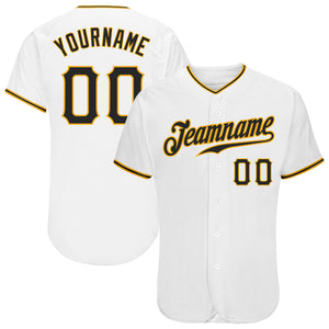 Custom White Black-Gold Authentic Baseball Jersey