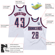 Load image into Gallery viewer, Custom White Navy-Red Authentic Throwback Basketball Jersey
