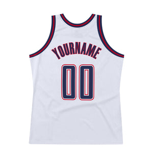 Custom White Navy-Red Authentic Throwback Basketball Jersey