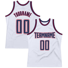 Load image into Gallery viewer, Custom White Navy-Red Authentic Throwback Basketball Jersey
