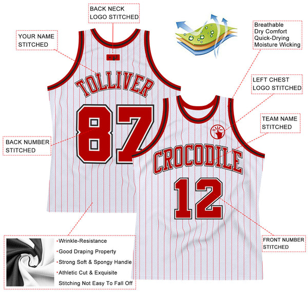 Custom White Red Pinstripe Red-Black Authentic Throwback Basketball Jersey  Fast Shipping – FiitgCustom