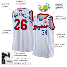 Load image into Gallery viewer, Custom White Royal Pinstripe Red-Royal Authentic Basketball Jersey
