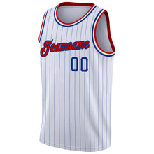 Load image into Gallery viewer, Custom White Royal Pinstripe Red-Royal Authentic Basketball Jersey
