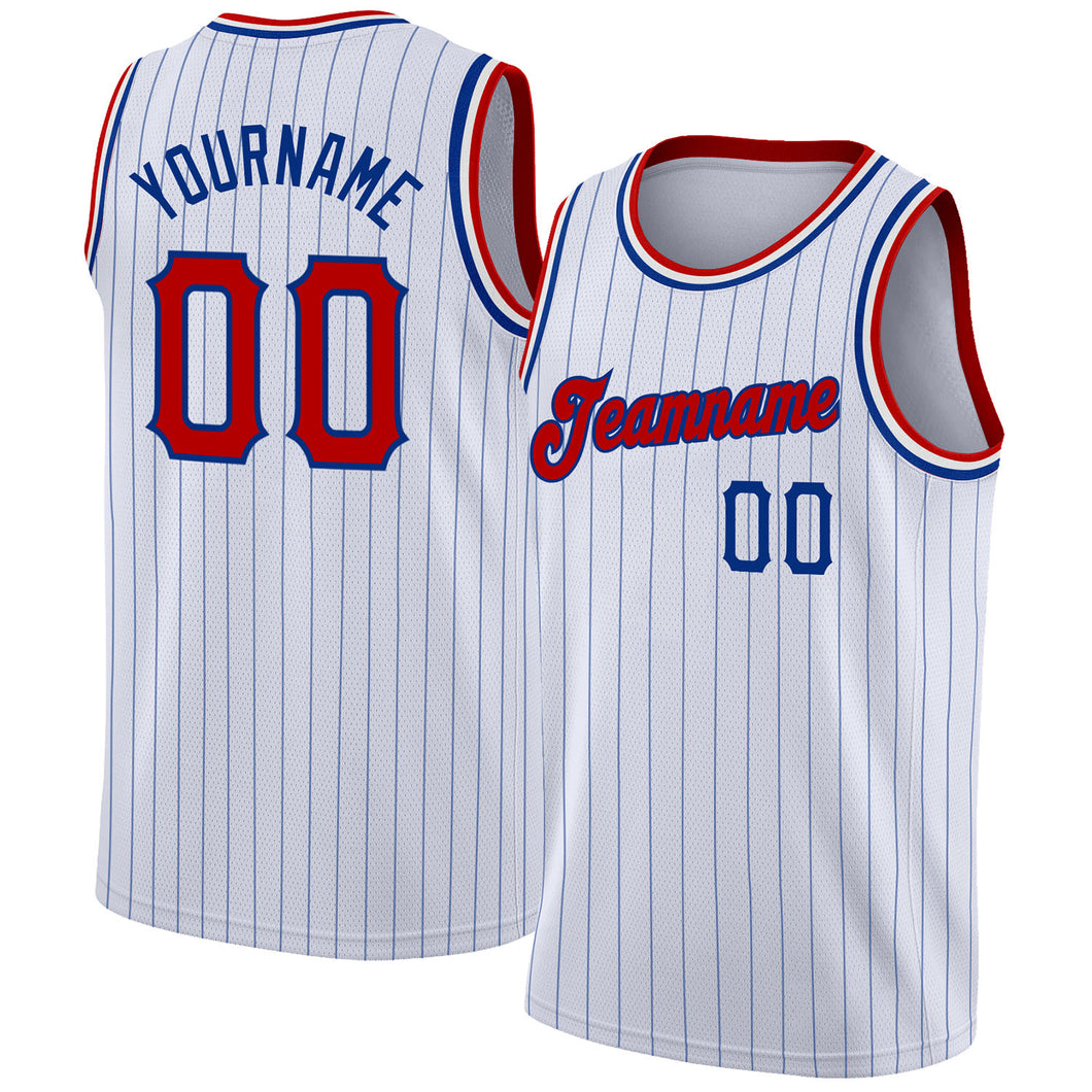 Custom White Royal Pinstripe Red-Royal Authentic Basketball Jersey