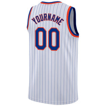 Load image into Gallery viewer, Custom White Royal Pinstripe Royal-Orange Authentic Basketball Jersey
