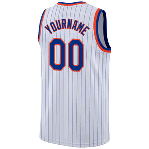 Custom White Royal Pinstripe Royal-Orange Authentic Basketball Jersey