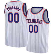 Load image into Gallery viewer, Custom White Royal Pinstripe Royal-Orange Authentic Basketball Jersey
