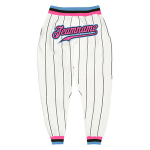 Custom White Black Pinstripe Pink-Light Blue Sports Pants